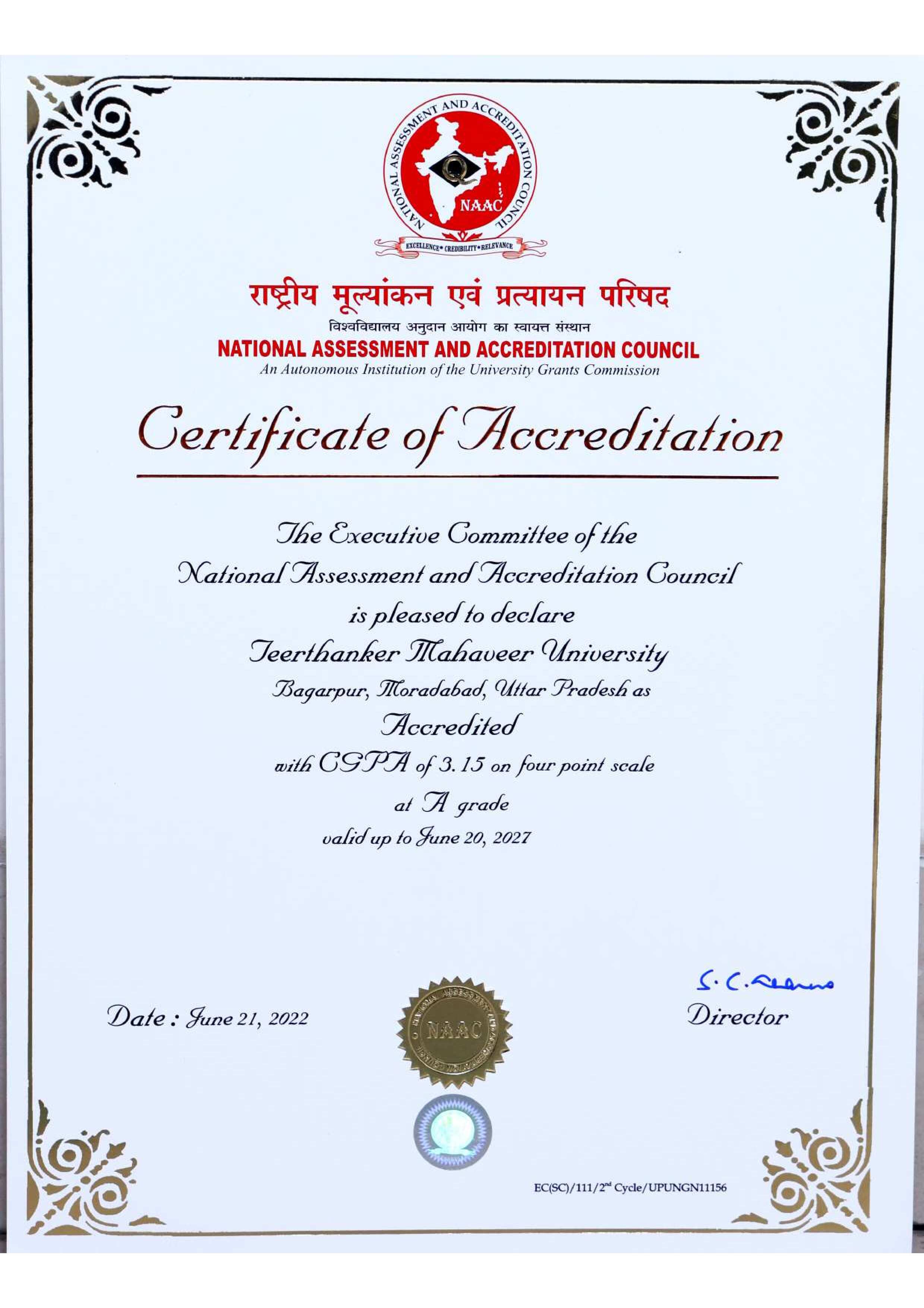 NAAC 'A' Grade Accreditation