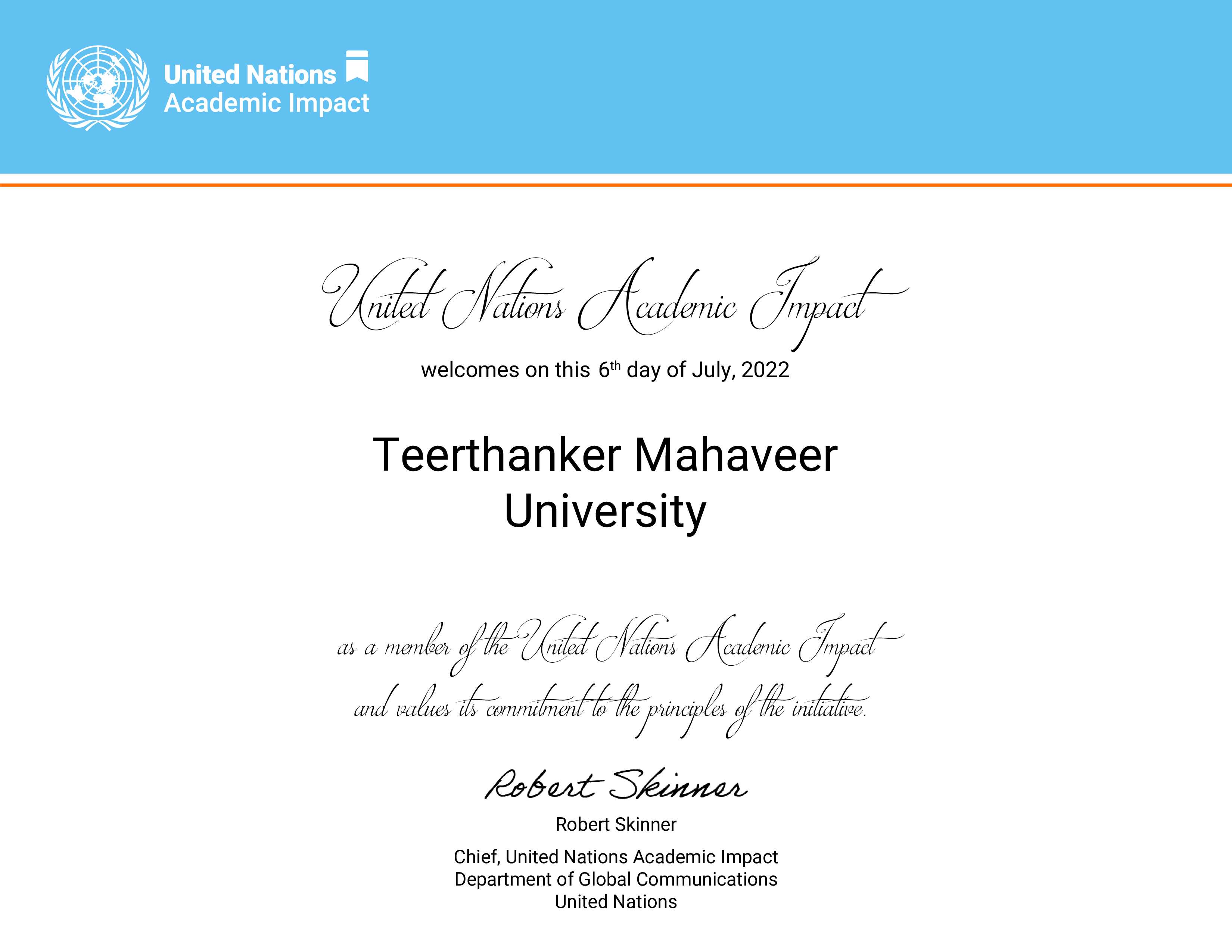 UN Academic Impact (UNAI) Certificate