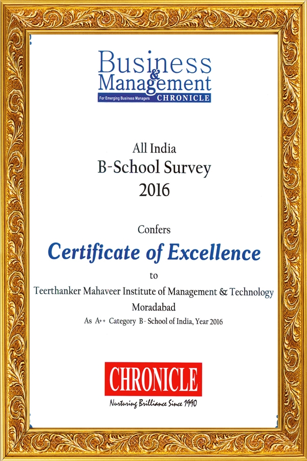 certificate of excellence to TMIMT by all india B-school survey