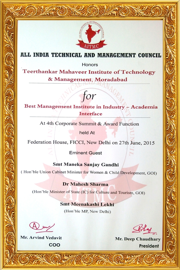 All india technical & management council honors TMIMT